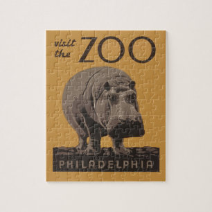 Hippopotamus vintage hippo zoo poster wpa jigsaw puzzle