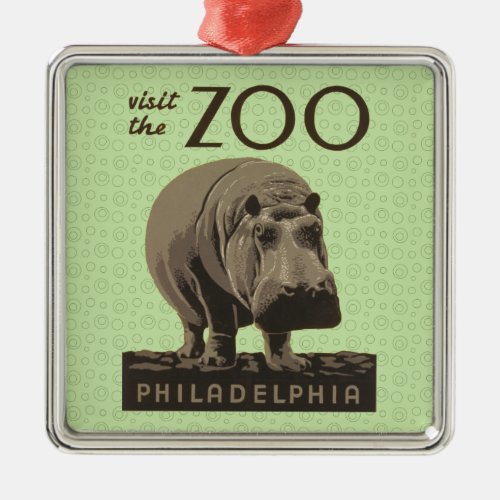 Hippopotamus vintage hippo zoo poster wpa  metal ornament