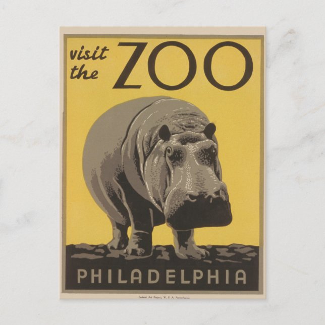 Hippopotamus vintage hippo zoo poster wpa  postcard (Front)