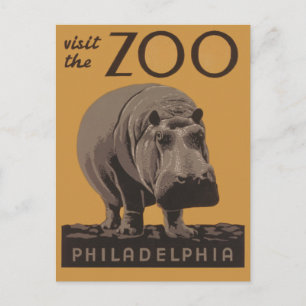 Hippopotamus vintage hippo zoo poster wpa postcard