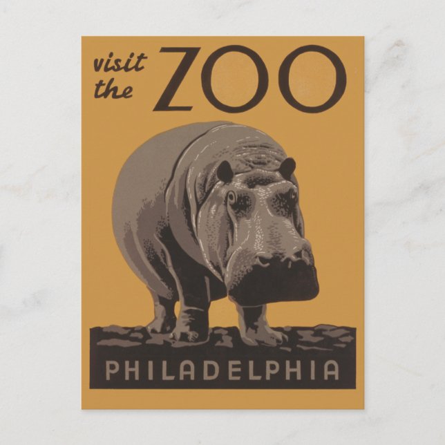 Hippopotamus vintage hippo zoo poster wpa  postcard (Front)