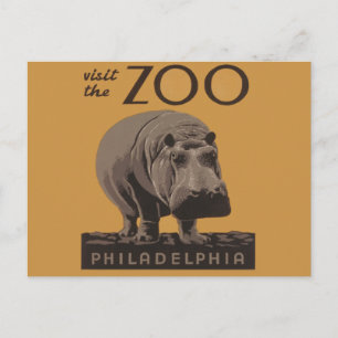 Hippopotamus vintage hippo zoo poster wpa postcard