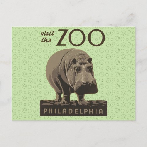 Hippopotamus vintage hippo zoo poster wpa  postcard