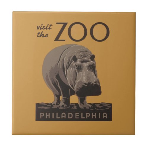 Hippopotamus vintage hippo zoo poster wpa  tile