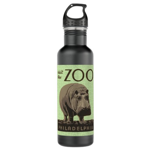 Hippopotamus vintage hippo zoo poster wpa  water bottle