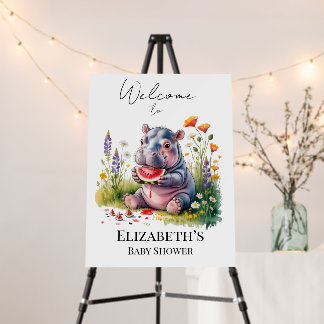 Hippopotamus Watermelon Baby Shower Welcome Sign