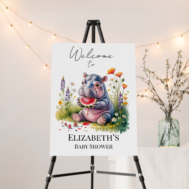 Hippopotamus Watermelon Baby Shower Welcome Sign (In Situ (Stand))