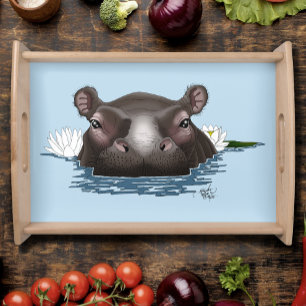 Hippopotamus White Lotus Blue Serving Tray