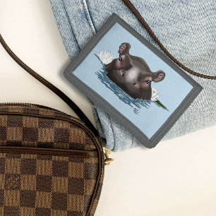 Hippopotamus White Lotus Blue Tri-fold Wallet