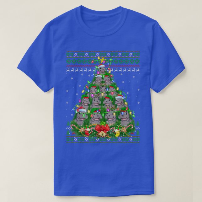 Hippopotamus Xmas Lighting Tree Hippopotamus Ugly  T-Shirt (Design Front)