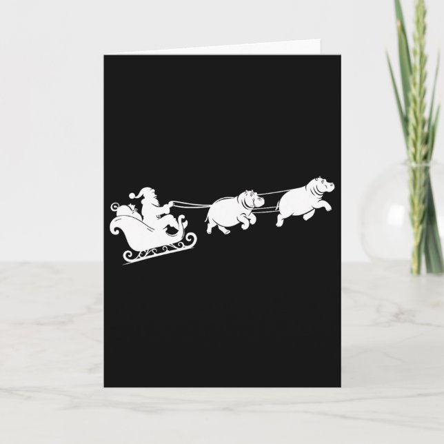 Hippopotamus Xmas Santa Sleigh Hippos Christmas Bo Card (Front)