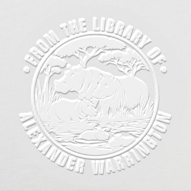 Hippopotamuses Hippos by Water Library Book Name Embosser (Design)