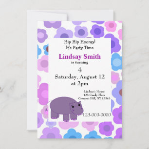 Hippos and Flowers Party Invitation