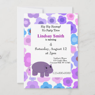 Hippos and Flowers Party Invitation