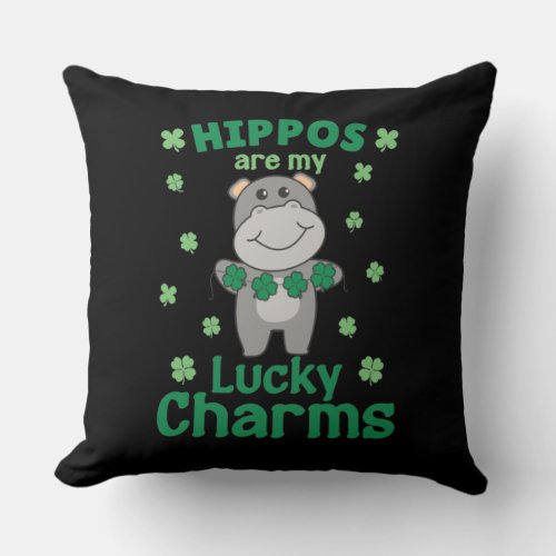 Hippos Are My Lucky Charms St Patricks Day Throw Pillow