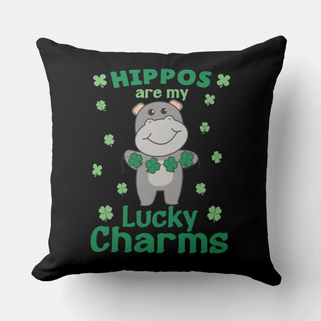 Hippos Are My Lucky Charms St Patrick's Day Throw Pillow (Front)