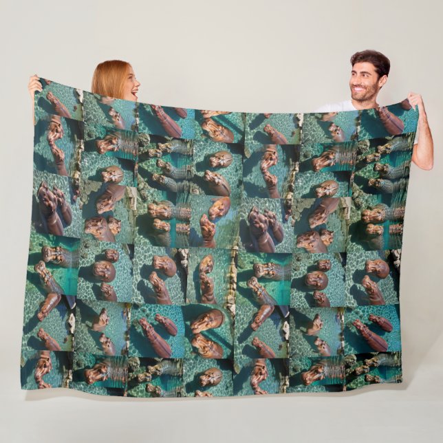 Hippos at Play: A Pond Paradise Fleece Blanket (In Situ)