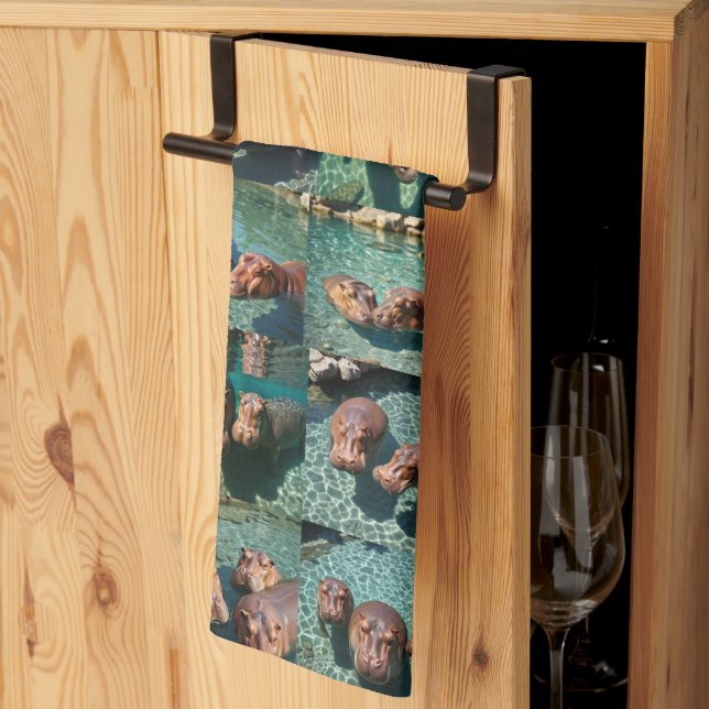 Hippos at Play: A Pond Paradise Kitchen Towel (Thirds Fold)