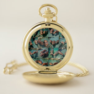 Hippos at Play: A Pond Paradise Pocket Watch