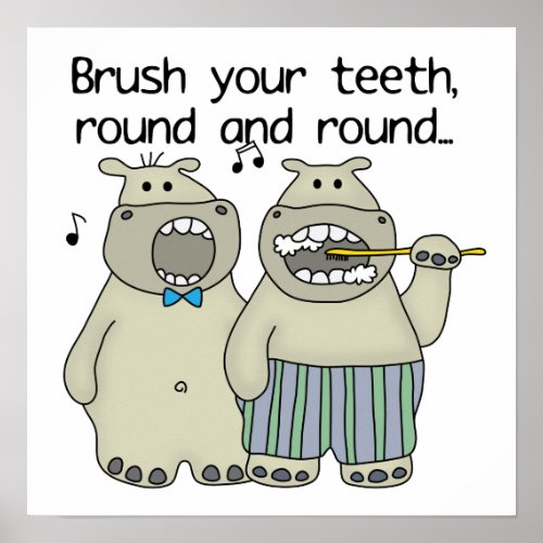 Hippos Brush Your Teeth Poster