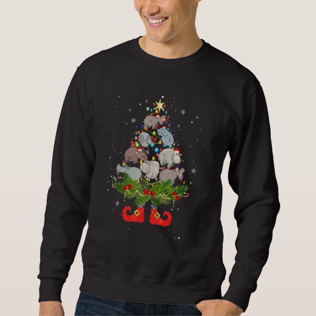 Hippos Christmas Tree Lights Cute Santa Hat  1 Sweatshirt (Front)
