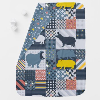 Hippos Faux Quilt Baby Blanket by CreativeClutter at Zazzle