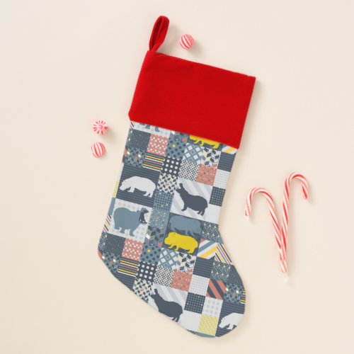 Hippos Faux Quilt Christmas Stocking