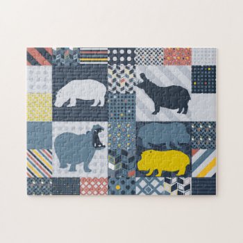 Hippos Faux Quilt Jigsaw Puzzle by CreativeClutter at Zazzle