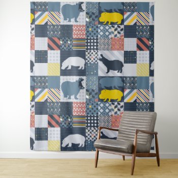 Hippos Faux Quilt Tapestry by CreativeClutter at Zazzle