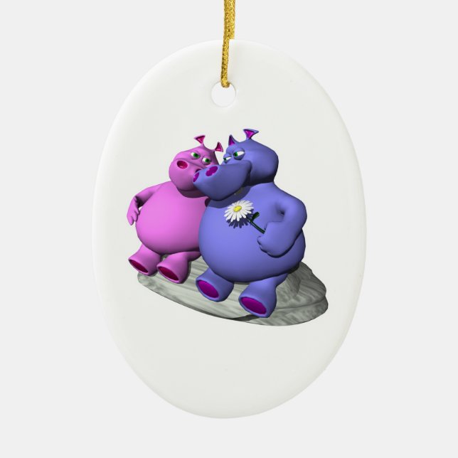 hippos in love ceramic ornament (Front)