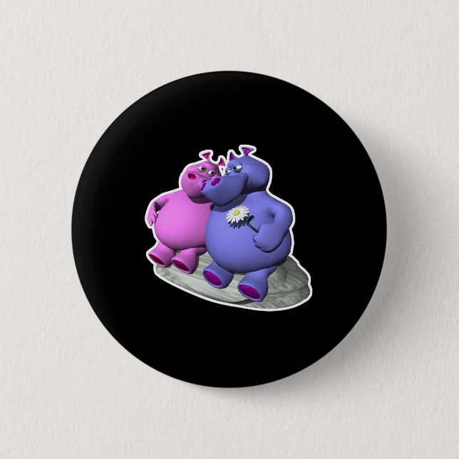 hippos in love pinback button (Front)