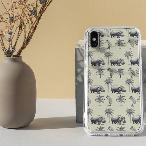 Hippos Marabus and tropical trees iPhone 11 Case