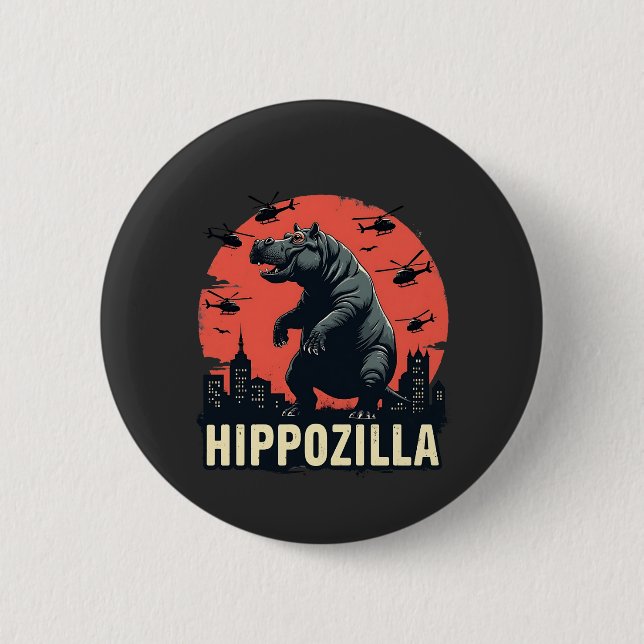 Hippozilla Spooky Moo Deng Hippo Halloween Button (Front)