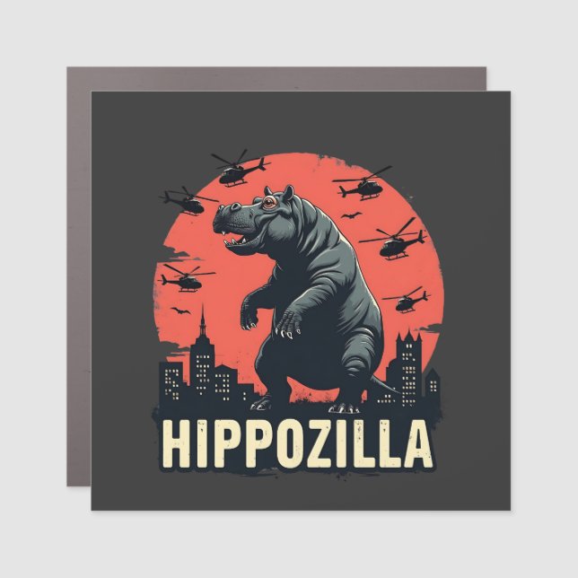 Hippozilla Spooky Moo Deng Hippo Halloween Car Magnet (Front)