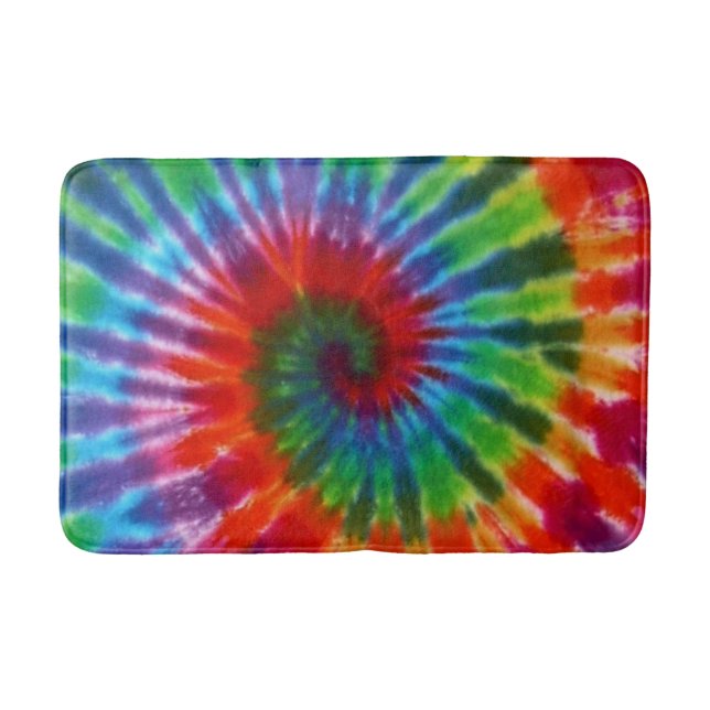 Hippy 60s 70s Tie Dye Retro Colorful Bath Mat (Front)