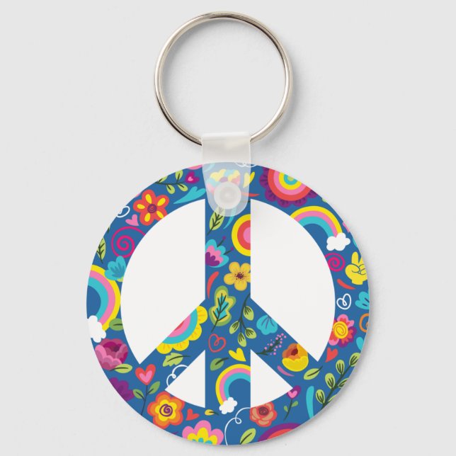 Hippy 60s Boho Peace Sign Keychain (Front)