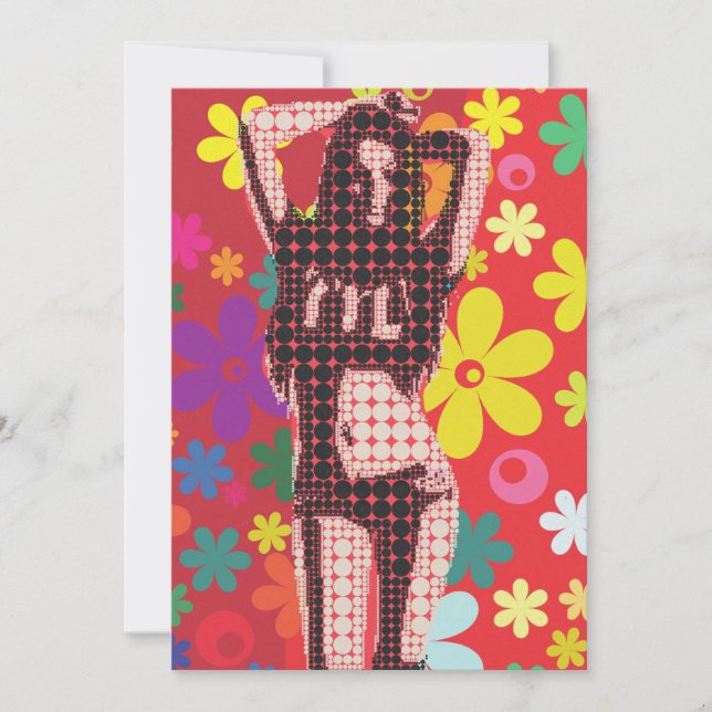 Hippy 60s retro party theme invitation (Front)