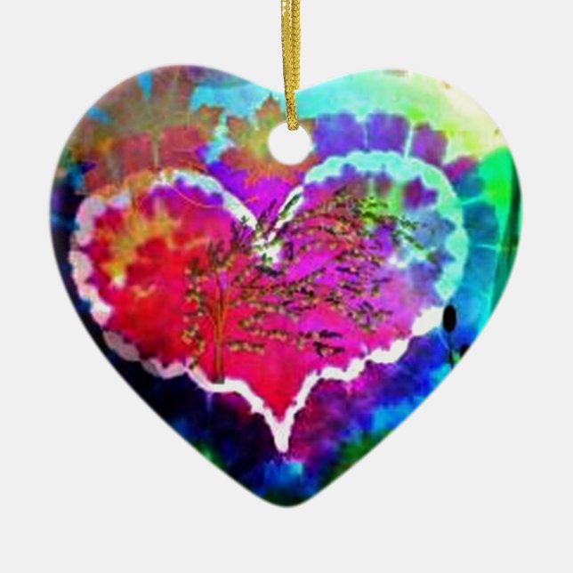Hippy at Heart Rainbow Tie Dye gift collection Ceramic Ornament (Front)