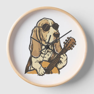 Hippy Beagle Dog Guitar Sunglasses Boho Clock