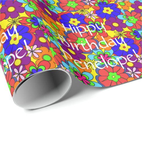 Hippy Birthday Retro Flowers Wrapping Paper