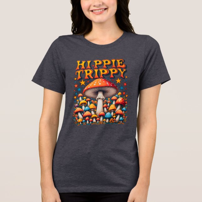 Hippy Boho Mushroom Peace Trippy Tri-Blend Shirt (Front)
