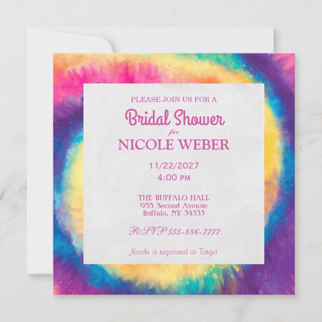 Hippy Boho Tie Dye Tye Bridal Shower Invitation (Front)