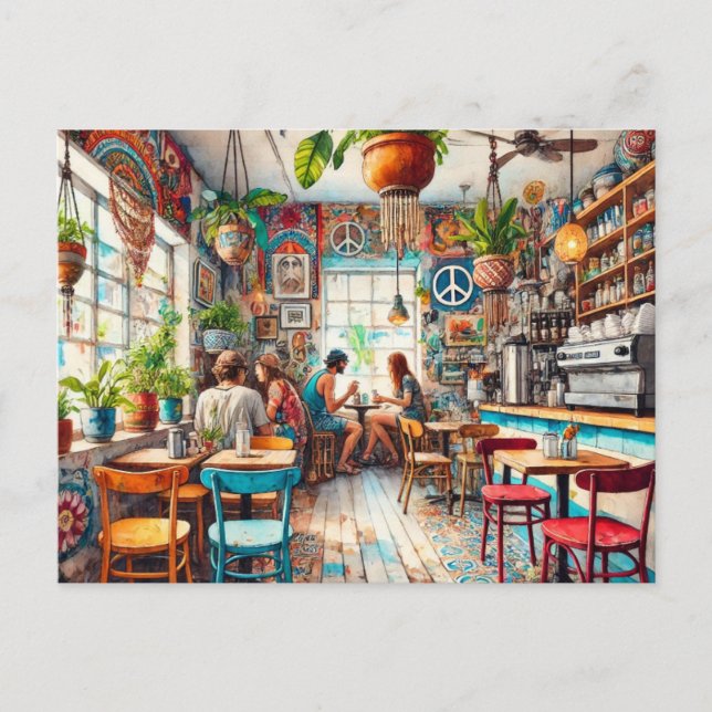 Hippy Cafe in Miami Watercolor Postcard (Front)