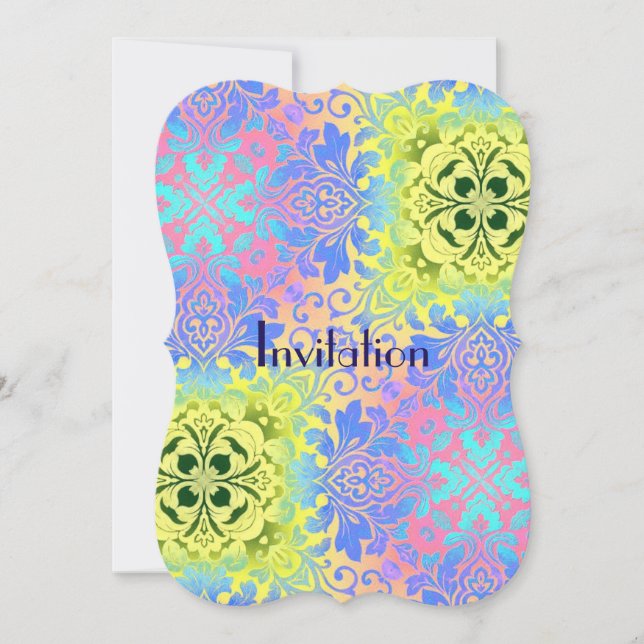 hippy chic turquoise yellow aqua bohemian invitation (Front)