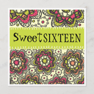 Hippy Chick Totally Retro Sweet 16 Birthday Party Invitation