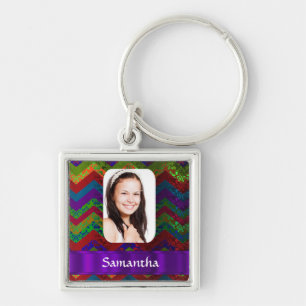 Hippy color chevron personalized photo template keychain