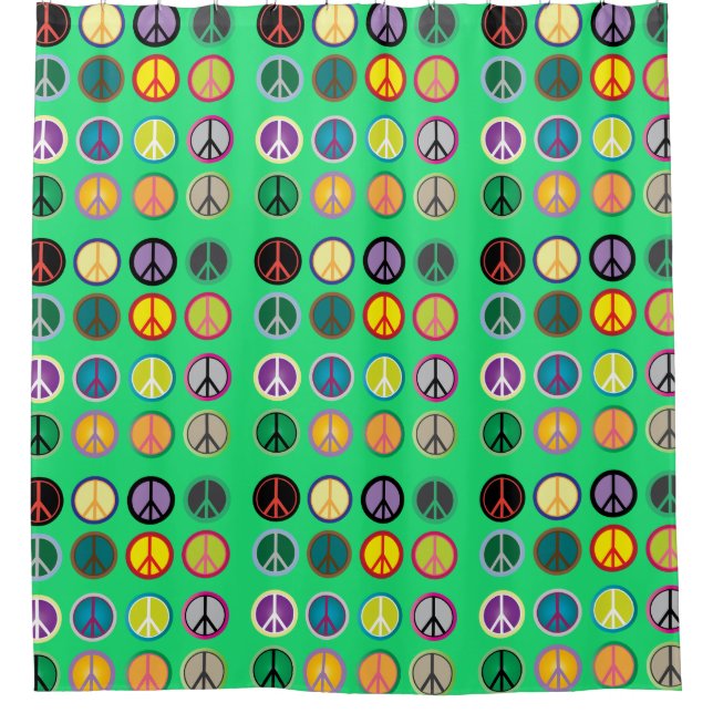 Hippy colorful peace sign retro 60s shower curtain (Front)
