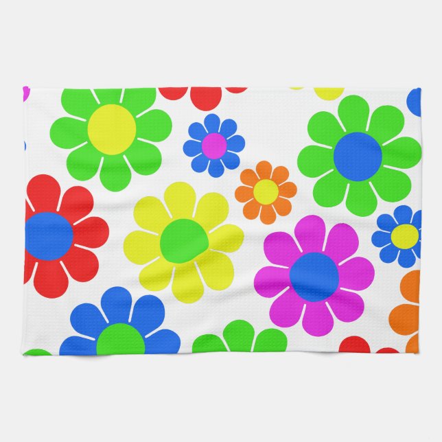 Hippy Flower Collage Kitchen Towel (Horizontal)