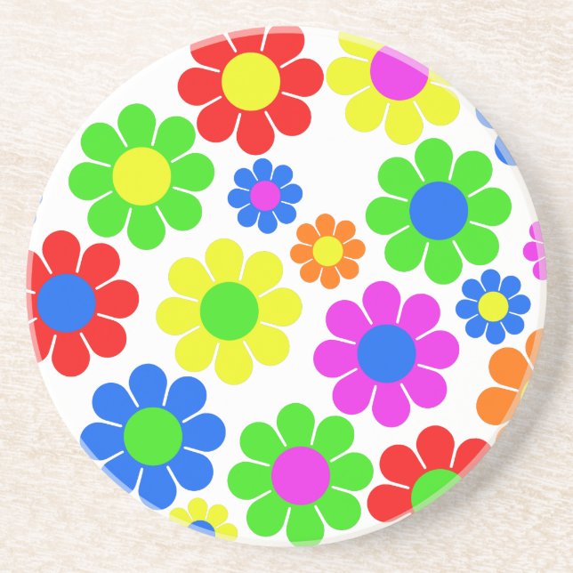 Hippy Flower Collage Sandstone Coaster (Front)