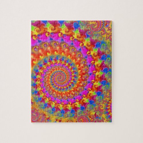 Hippy Fractal Pattern Pink Turquoise  Yellow Jigsaw Puzzle